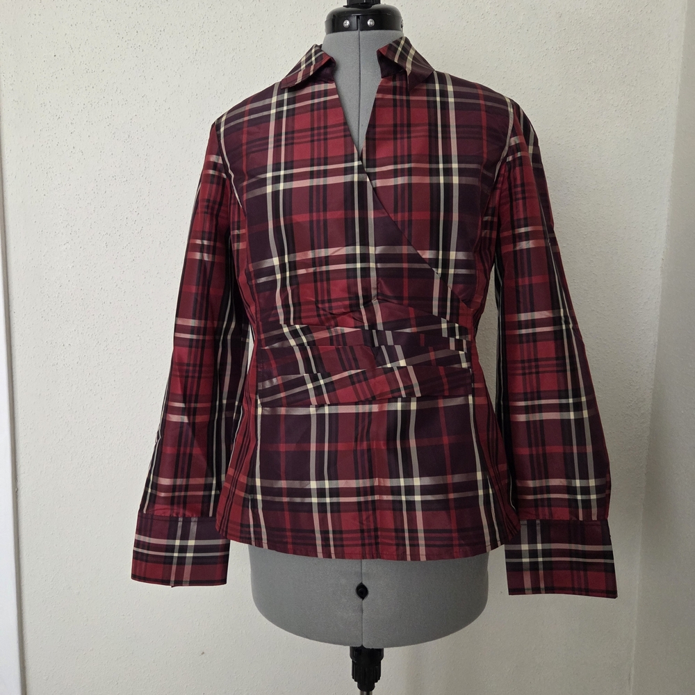 Talbots Burgundy Plaid Blouse